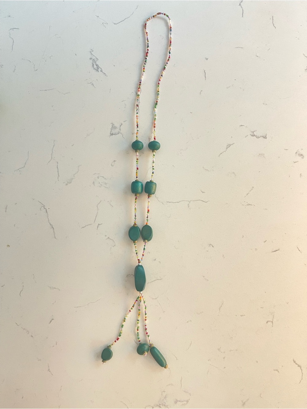 Handcrafted Teal Bead Lariat Necklace - Women Jewelry